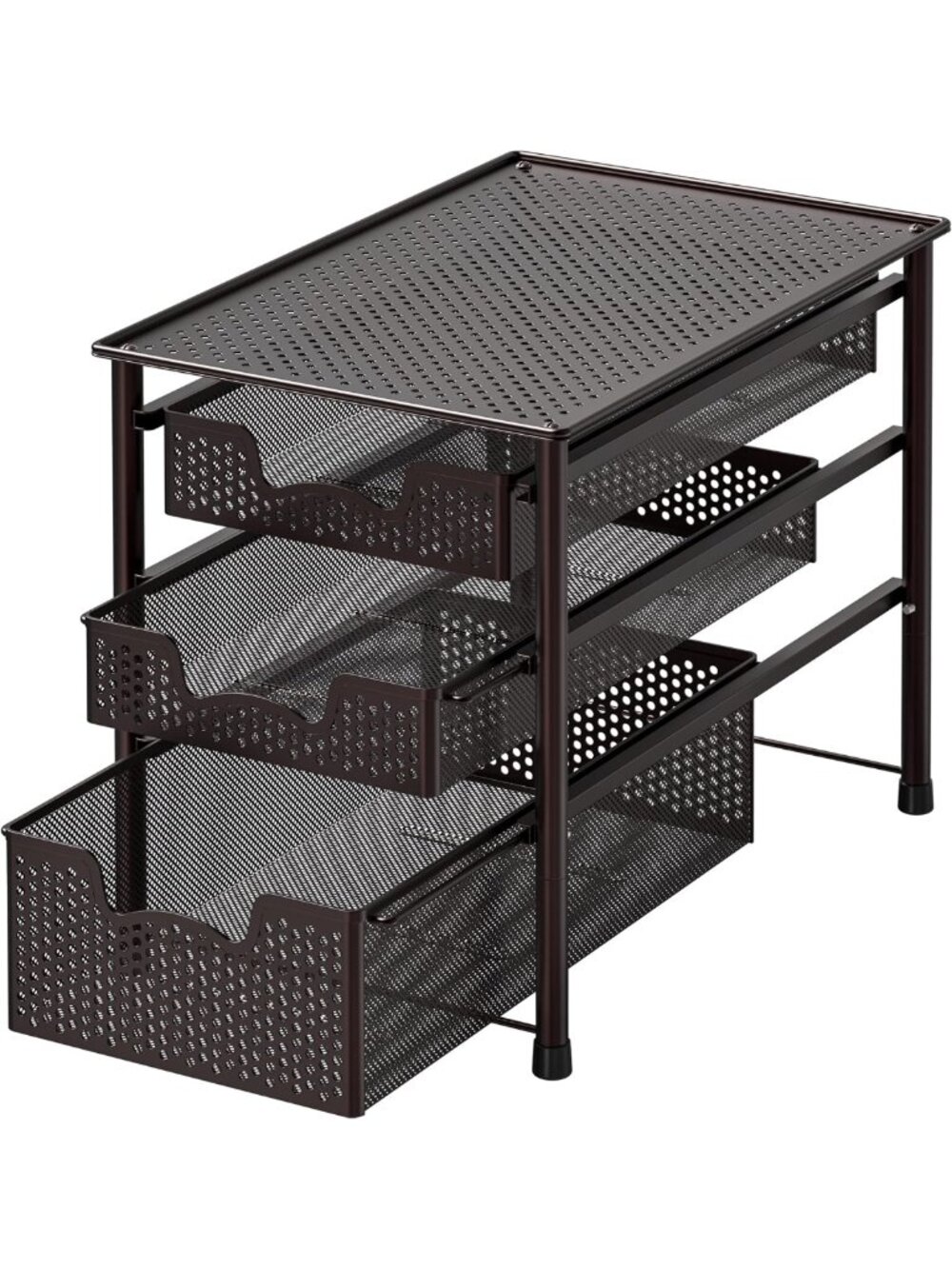3-Tier Stackable Sliding Basket Organizer for Drawers - Bronze Storage Solution